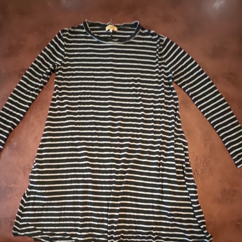 Piko 1988 Black White Stripe Long Sleeve Swing‎ Dress Size Medium
